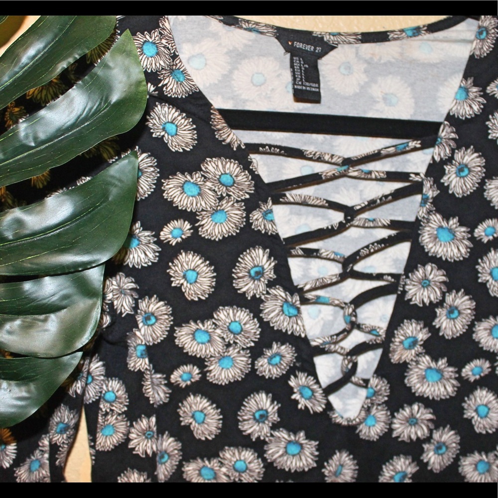 Forever 21 Black Flower Crop Top.